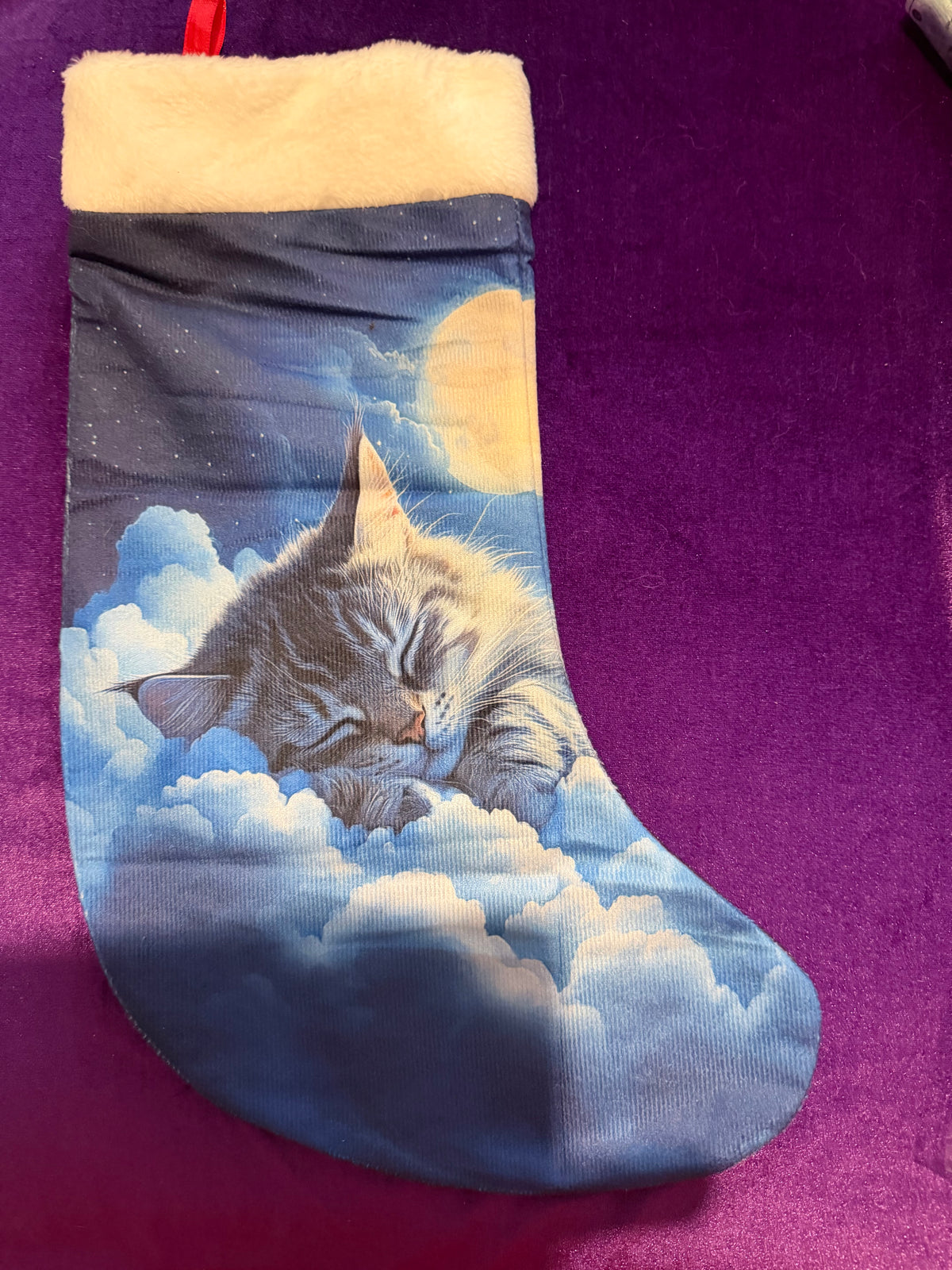 Dreaming Tabby Velvet Yule Stocking