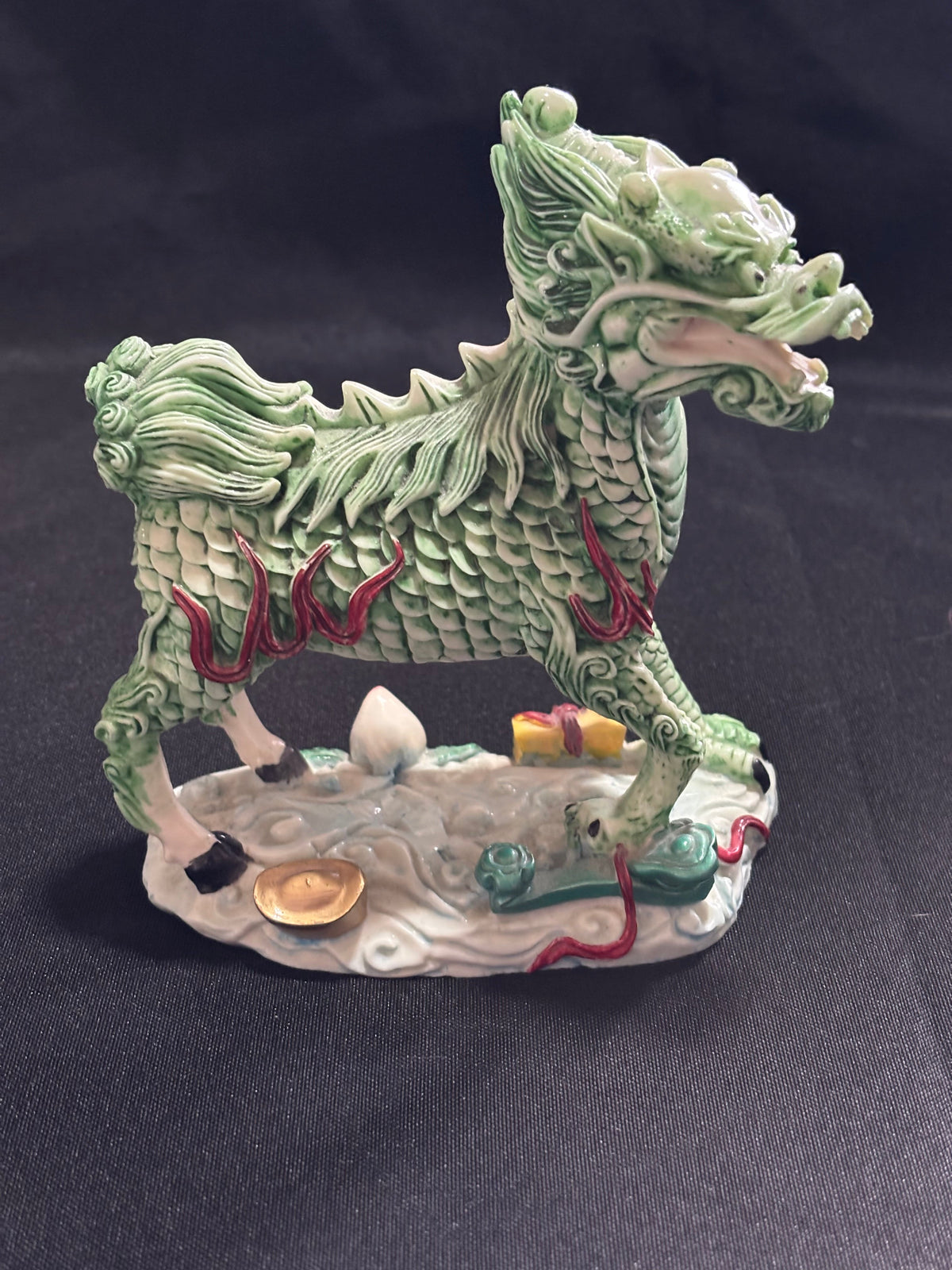Vintage Qilin (Kirin) Riding the Auspicious Clouds – Resin Figurine