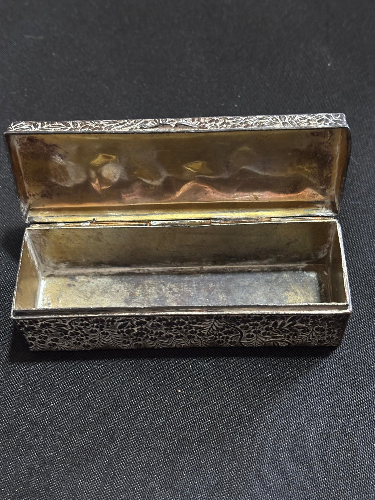 Antique Chinese Silver Floral Trinket Box with Gilt Interior – Circa 1900