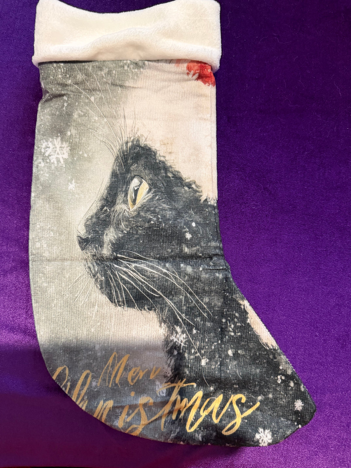 Meowy Christmas Black Cat Velvet Yule Stocking