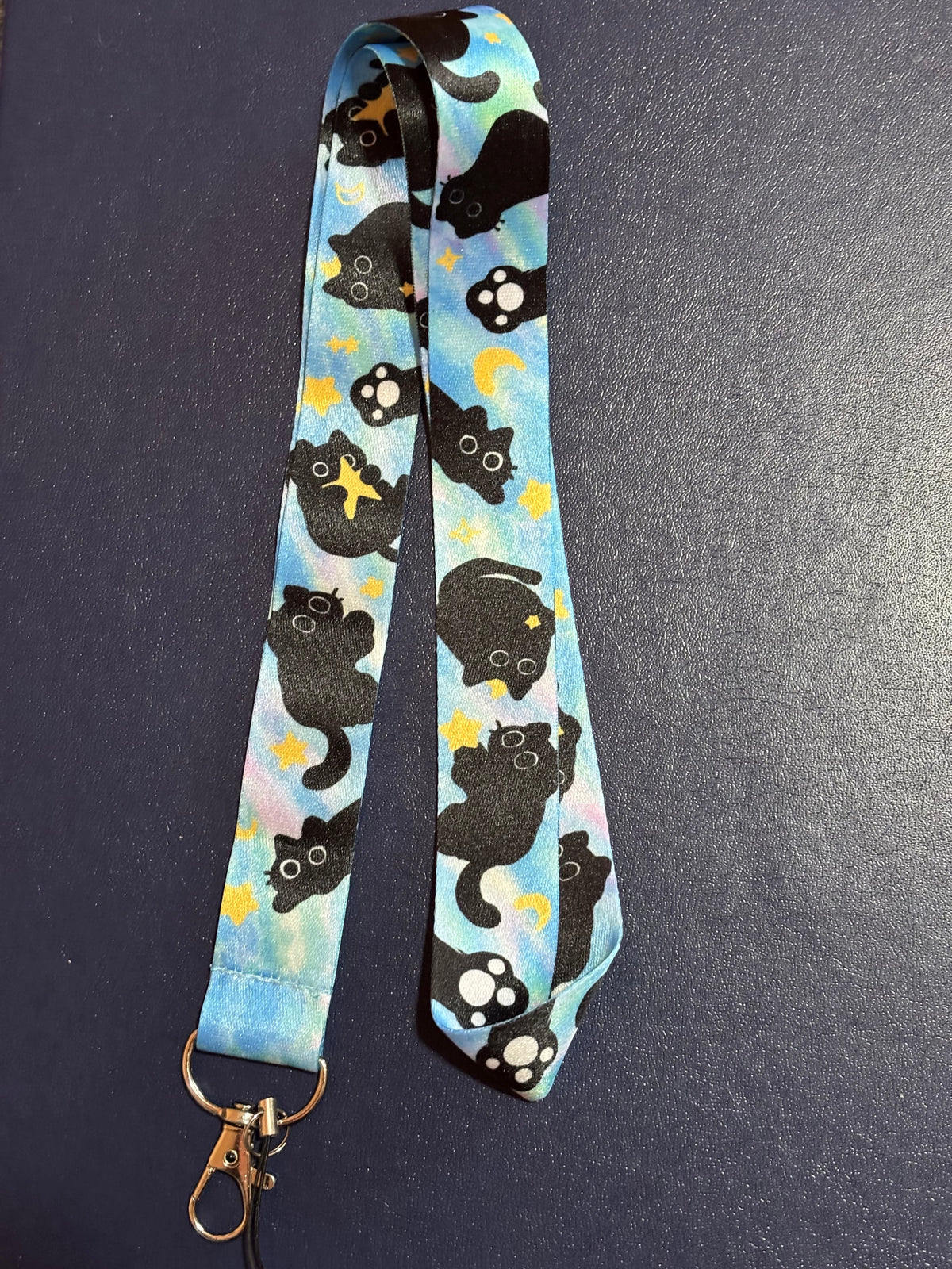 Black Cats, Moons & Stars Lanyard with Clip & Phone String