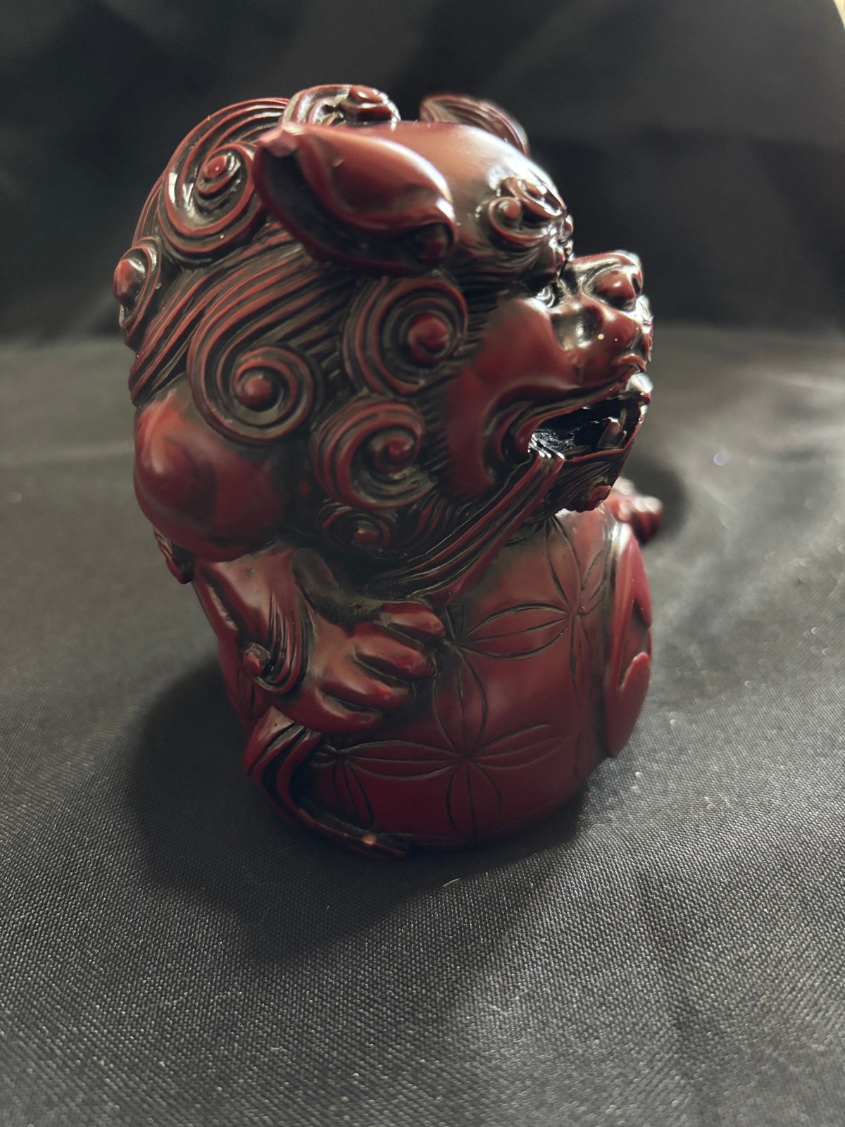 Large Oxblood Red Resin Foo Dog Guardian Lion