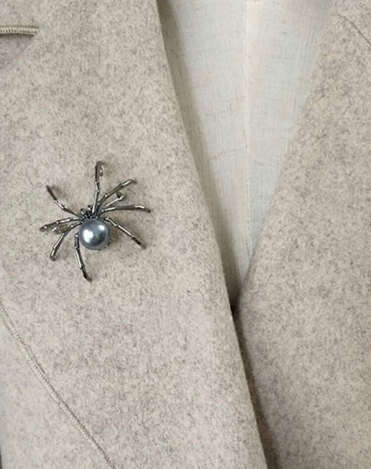 Gothic Black Spider & Grey Pearl Brooch