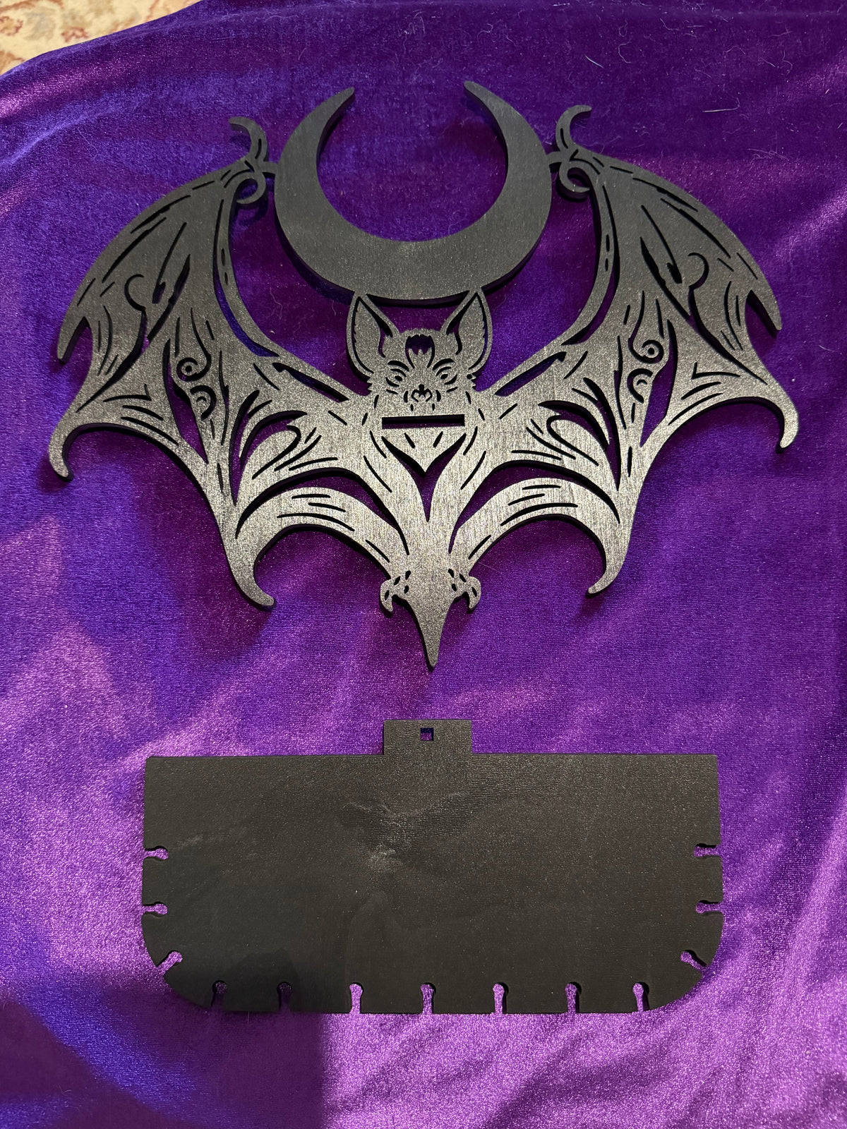 Gothic Bat & Crescent Moon Hanging Crystal Shelf