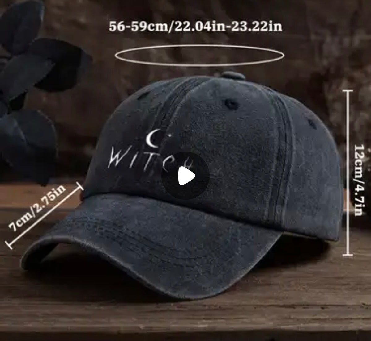 Washed Brown Witch Crescent Moon Unisex Adjustable Baseball Cap