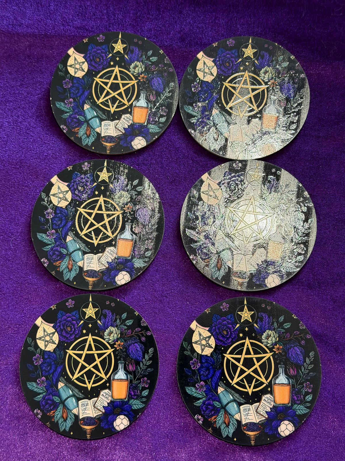 Pentagram & Spellcraft Wooden Coasters – Set of Six