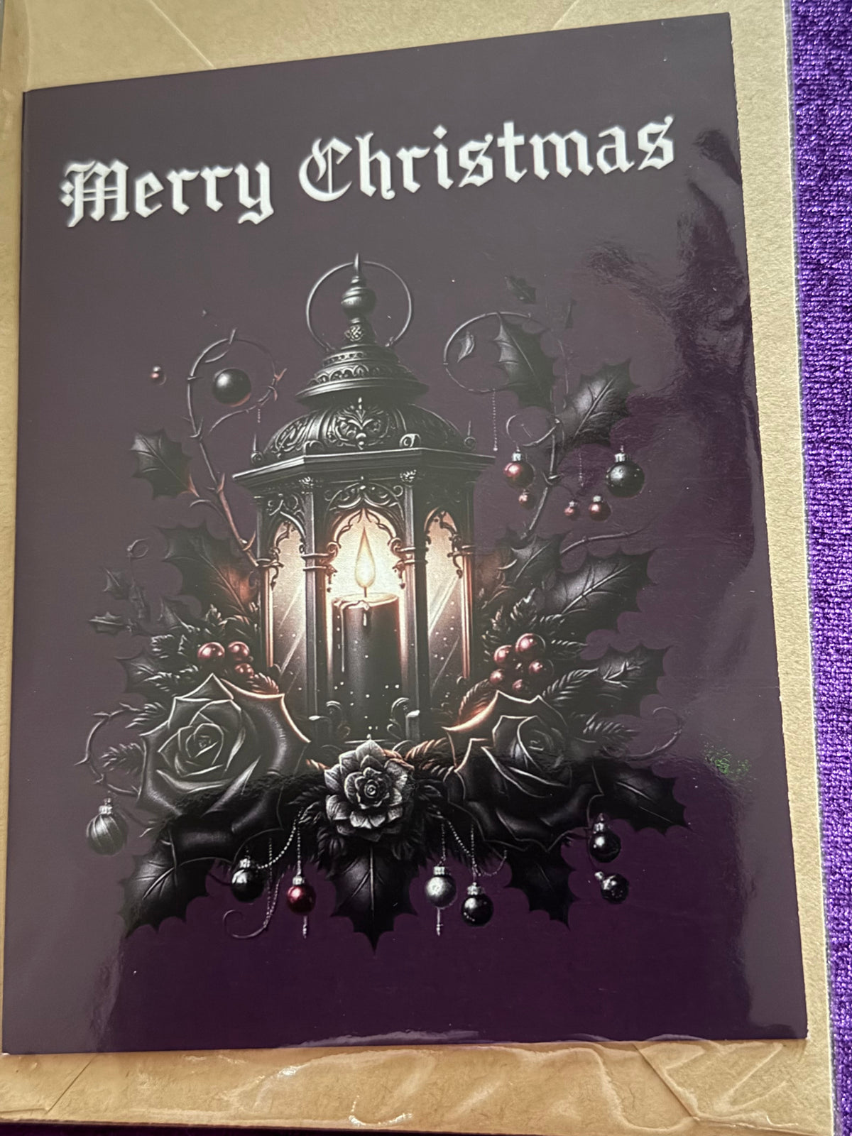 Gothic Black Lantern On Purple Background