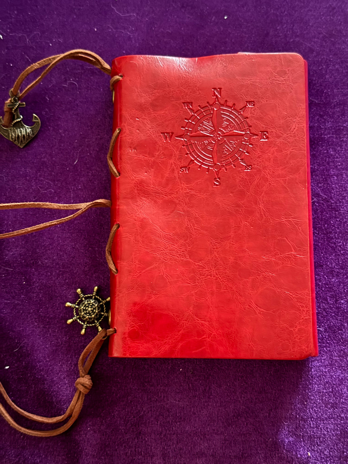 Red Leather Compass Journal – Blank Kraft Pages