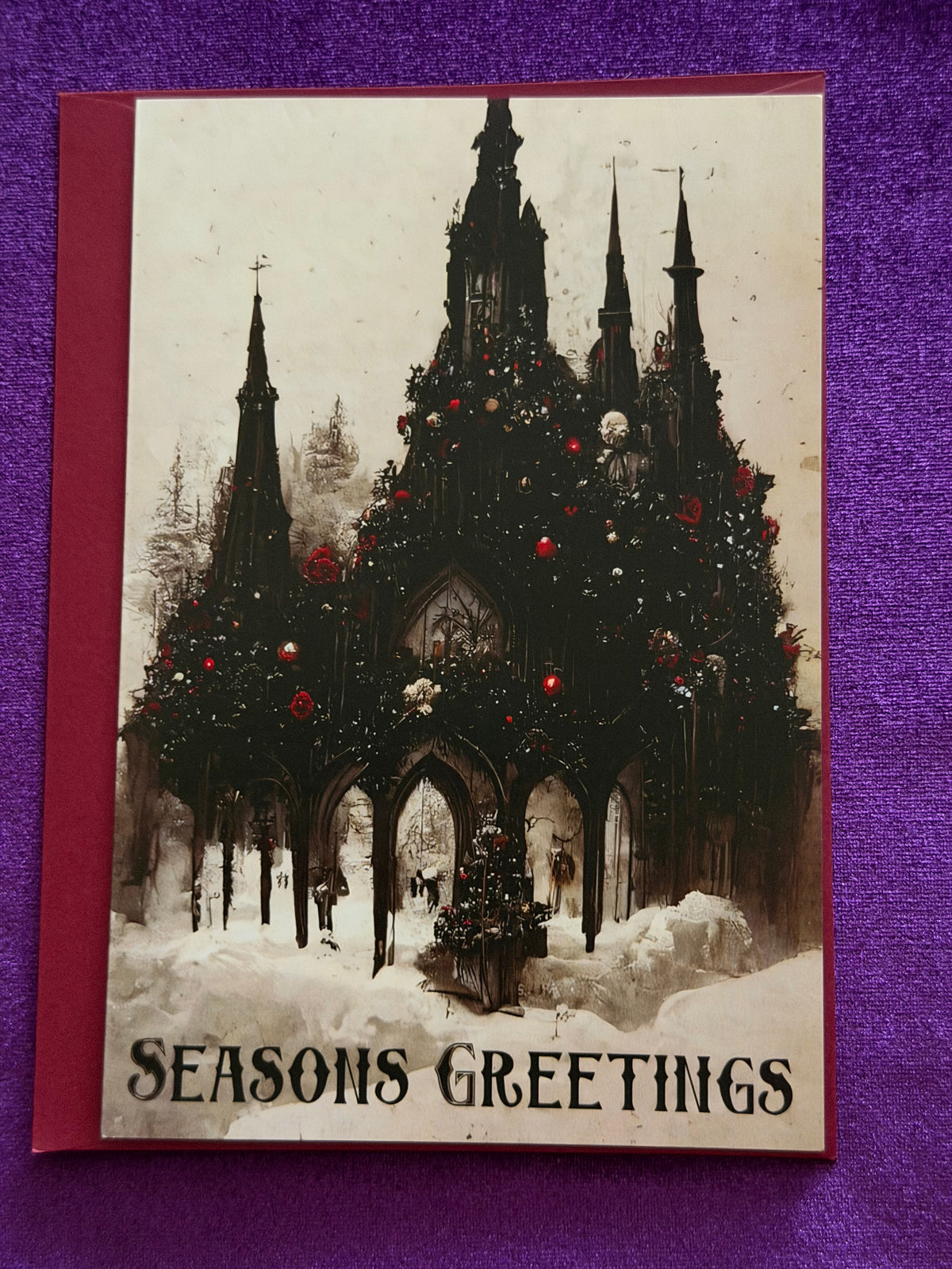 Large Gothic Seasons Greetings Christmas Card