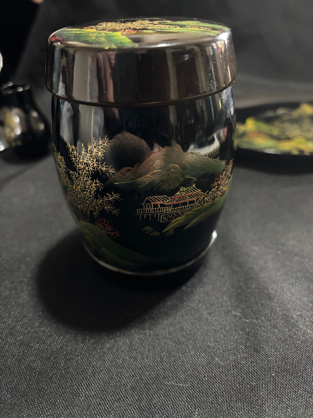 Vintage Chinese Black Lacquer Executive Desk Set