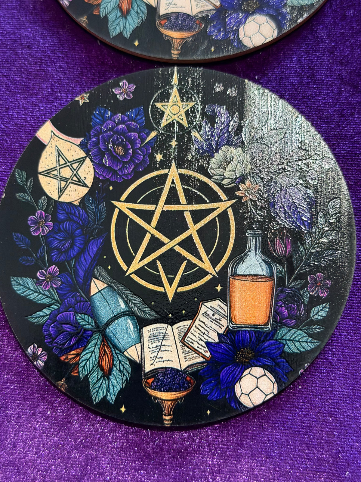 Pentagram & Spellcraft Wooden Coasters – Set of Six
