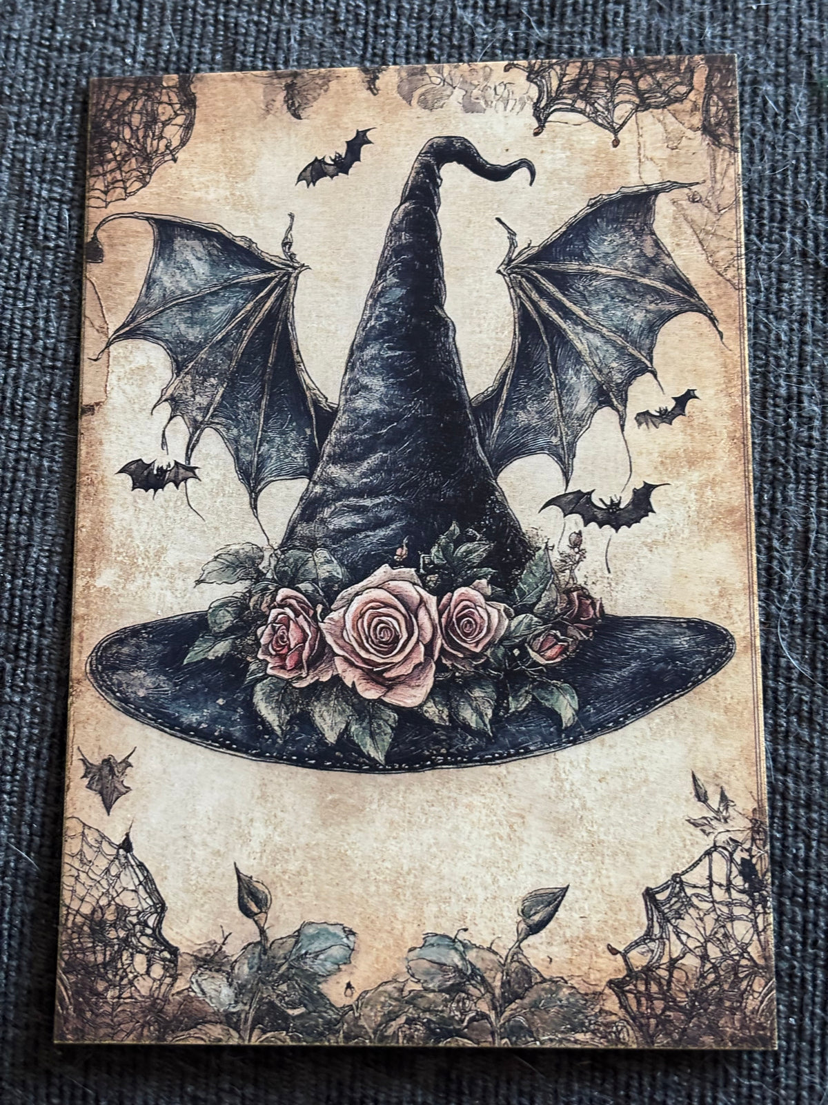 Witch Hat Gothic Mini Art Print Set (4 Pack) | Dark Witch Aesthetic | Bat & Rose Wall Art | 5x7 Prints
