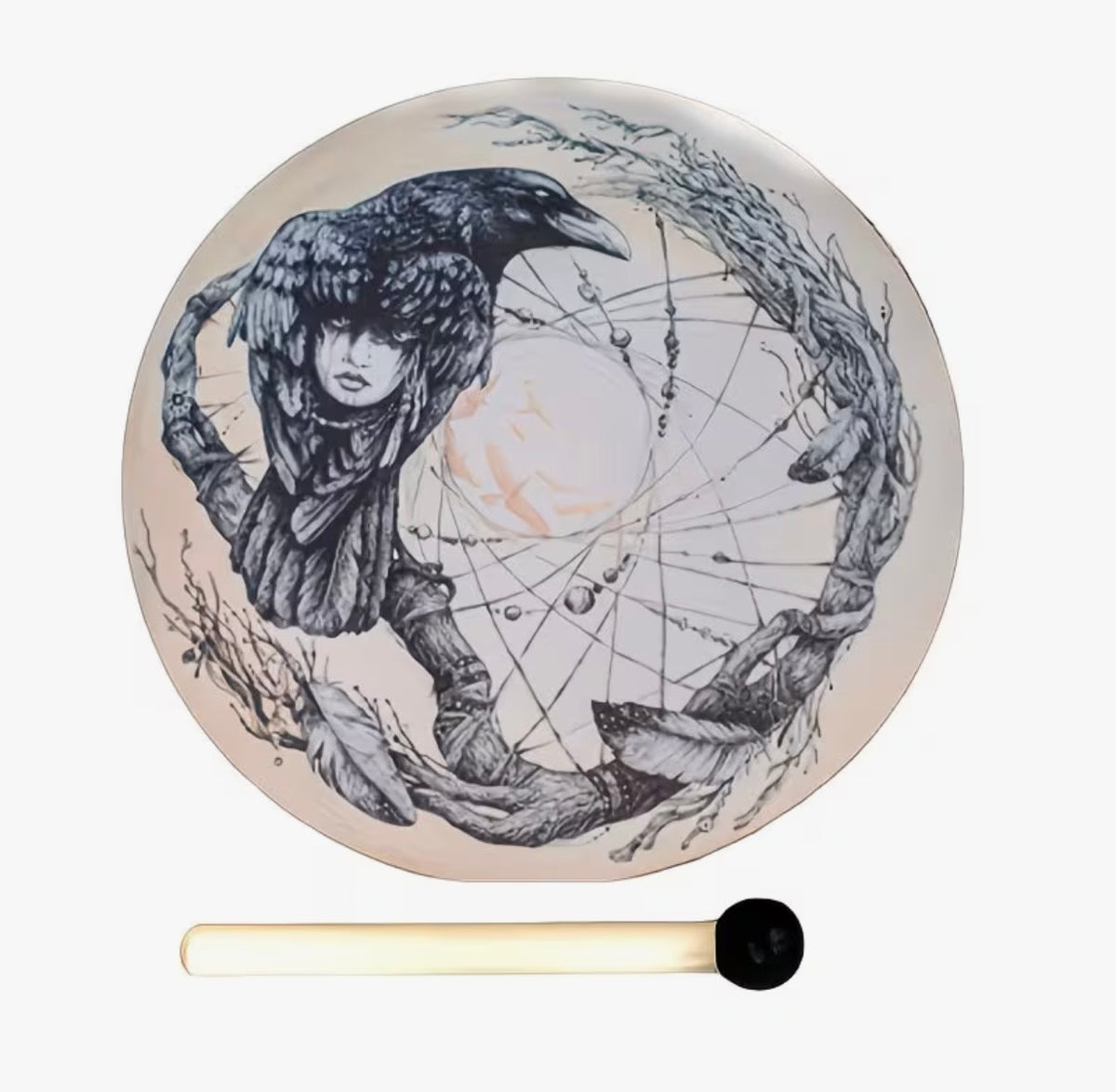 Shamanic Hand Drum With Raven Design