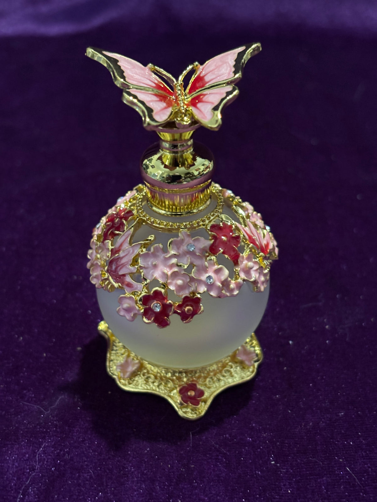 Handmade Pink Butterfly & Blossom Glass Perfume Bottle – 25ml