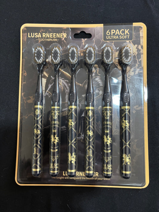 Black & Gold Toothbrush Set (6 Pack) – Soft Bristle Gothic Bathroom Accessories