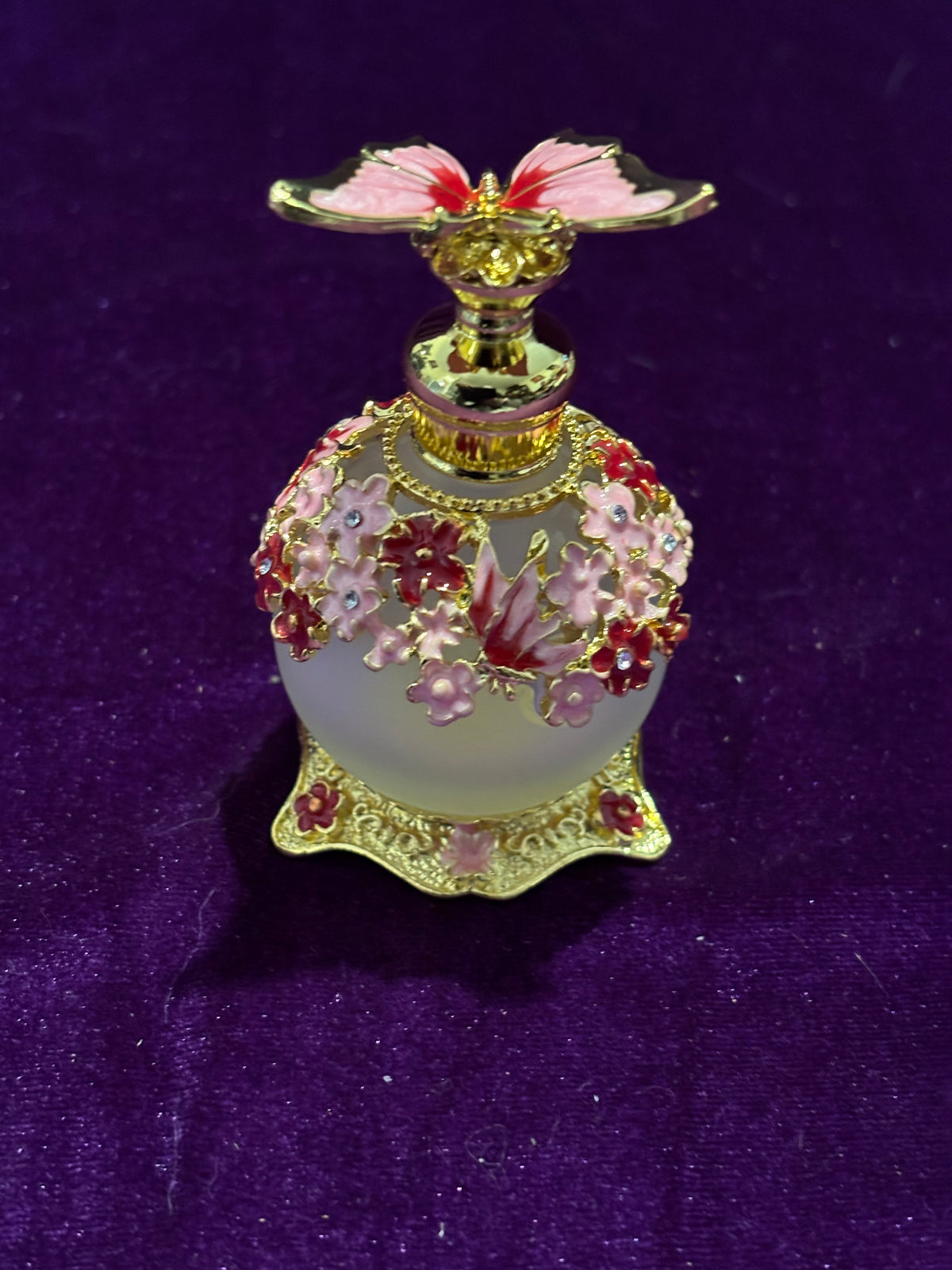 Handmade Pink Butterfly & Blossom Glass Perfume Bottle – 25ml