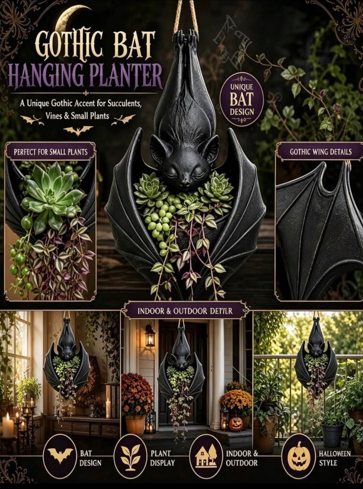 Nocturne Hanging Bat Planter