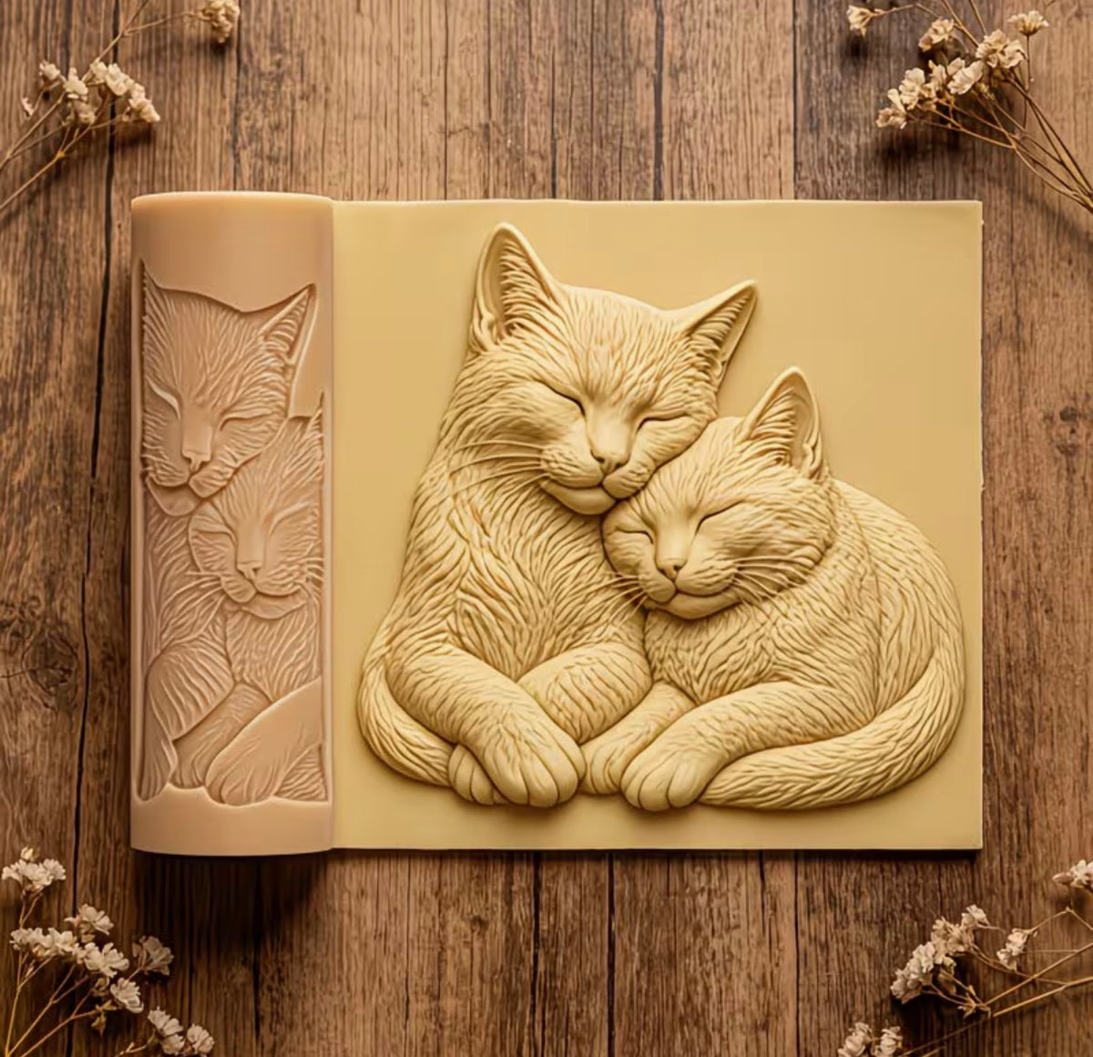 Cuddling Cats Clay Texture Roller