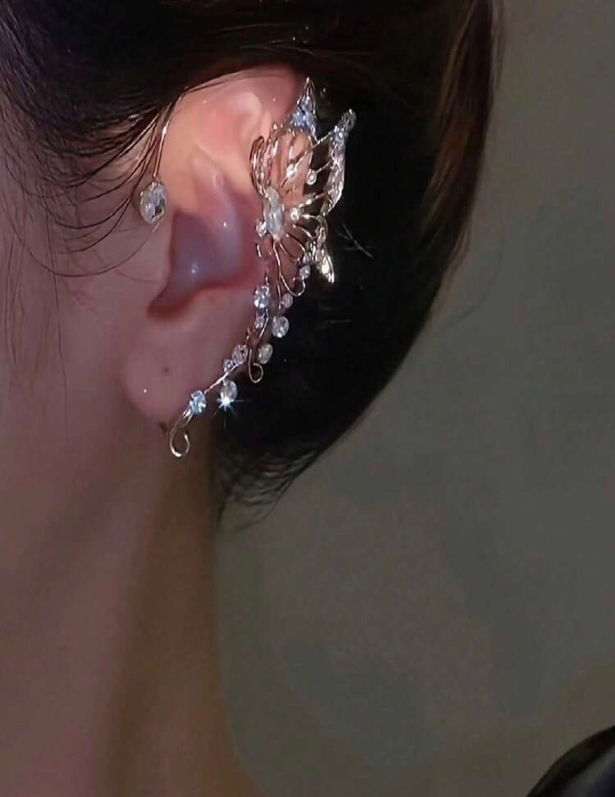 Rose-Gold Butterfly Crystal Ear Cuffs