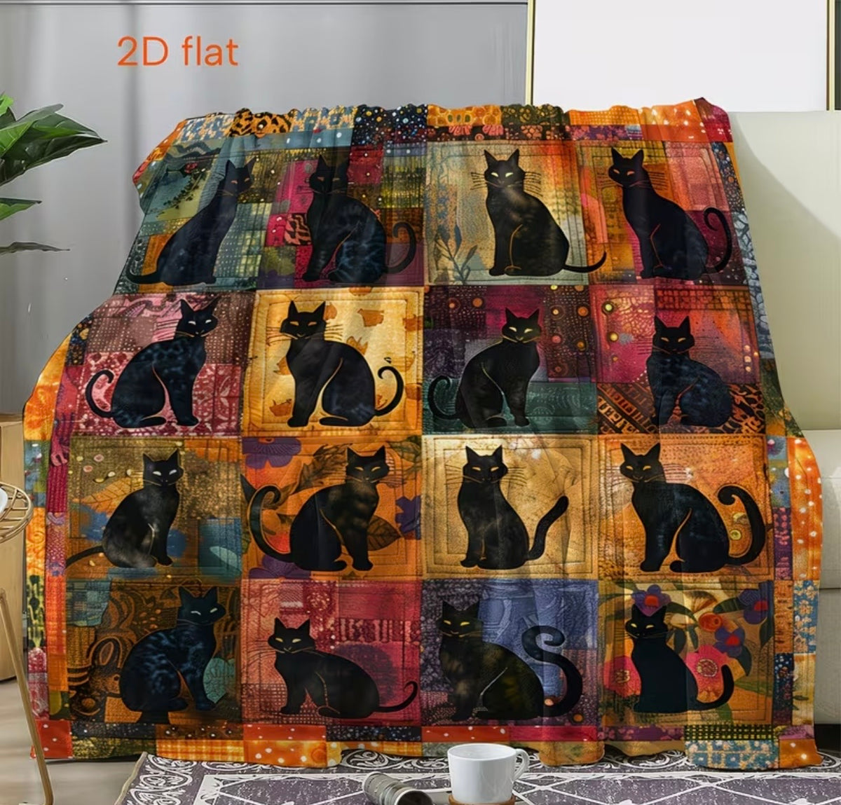 Patchwork Black Cats Fleece Blanket – 150 × 200cm