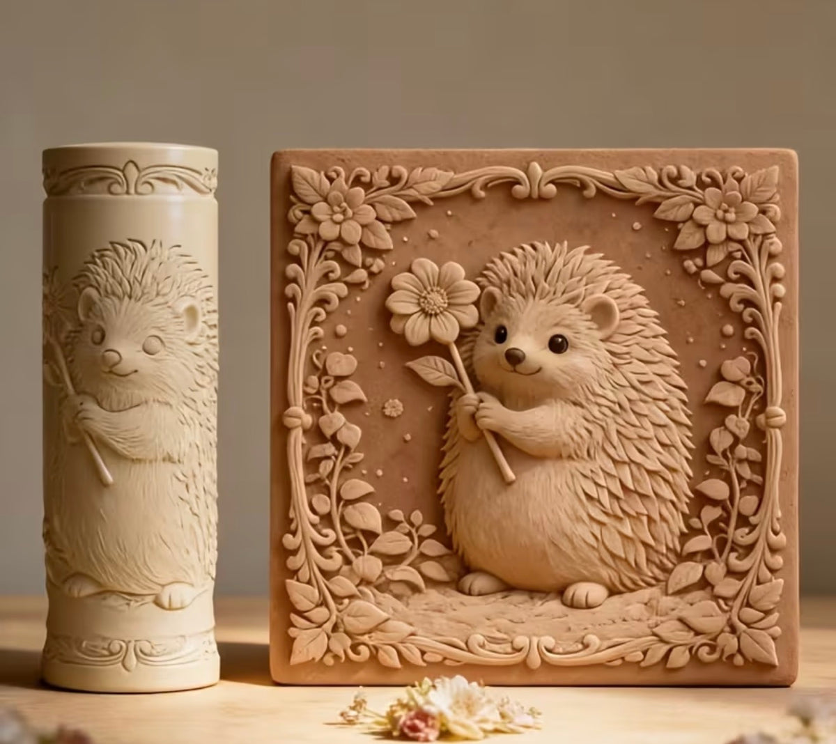 Hedgehog & Wildflowers Clay Texture Roller