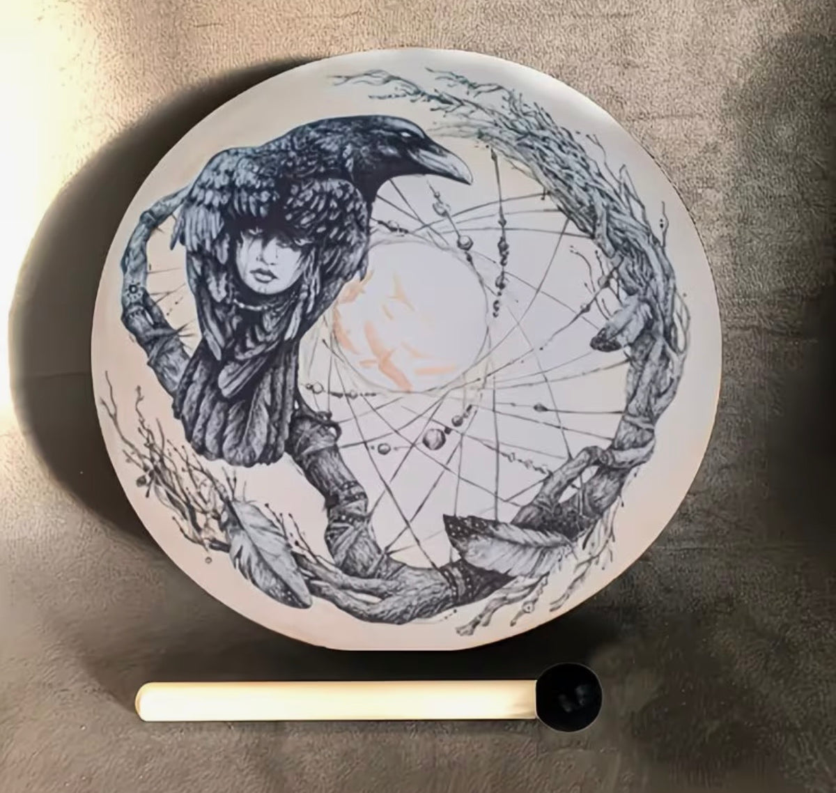 Shamanic Hand Drum With Raven Design