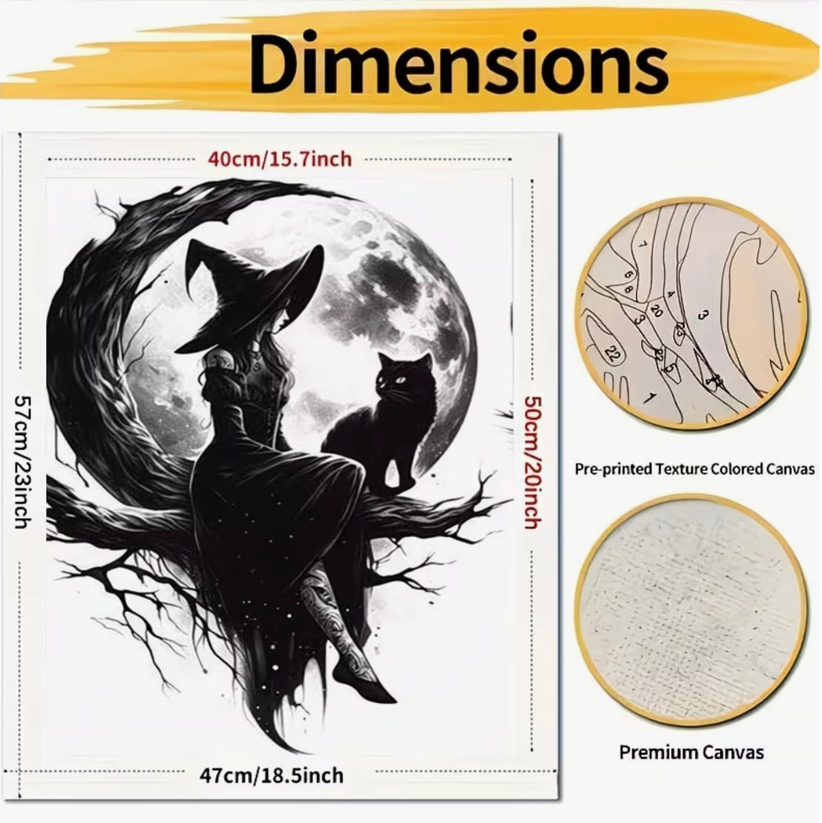 Moonlit Witch & Black Cat Paint-by-Numbers Kit