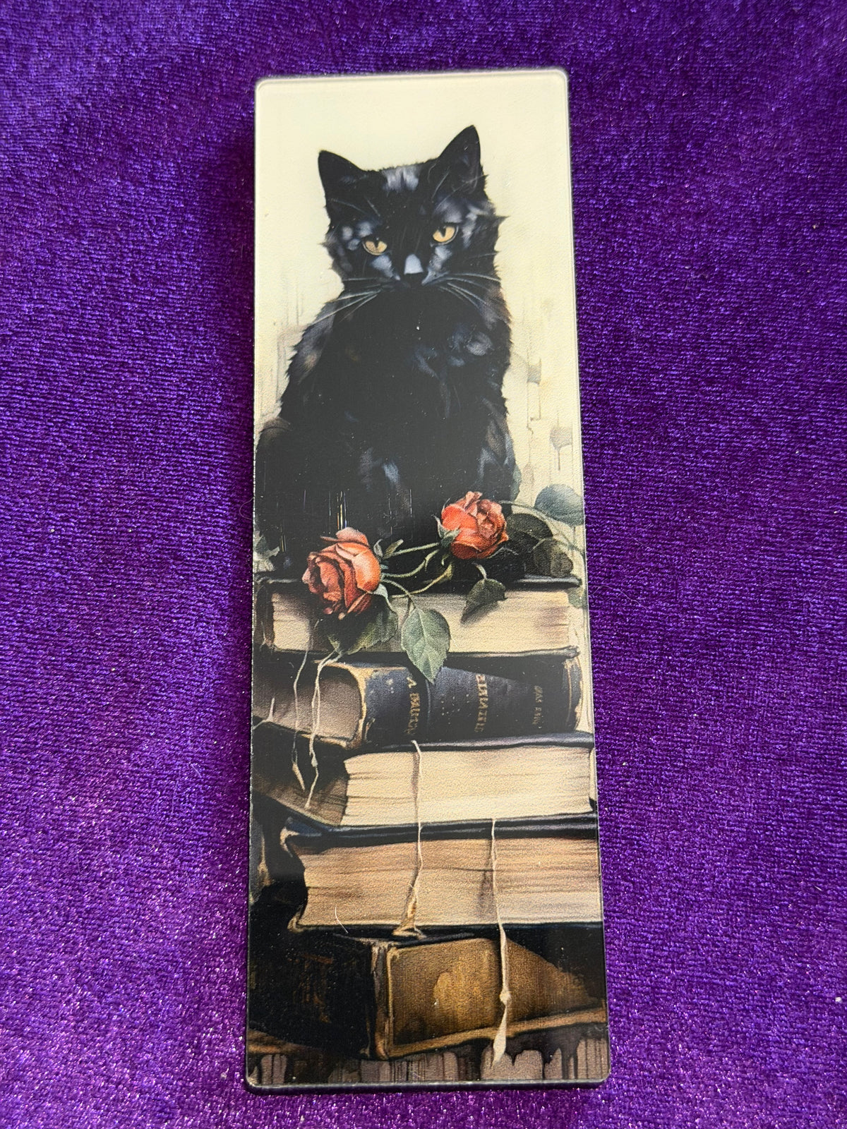Black Cat & Roses Acrylic Bookmark