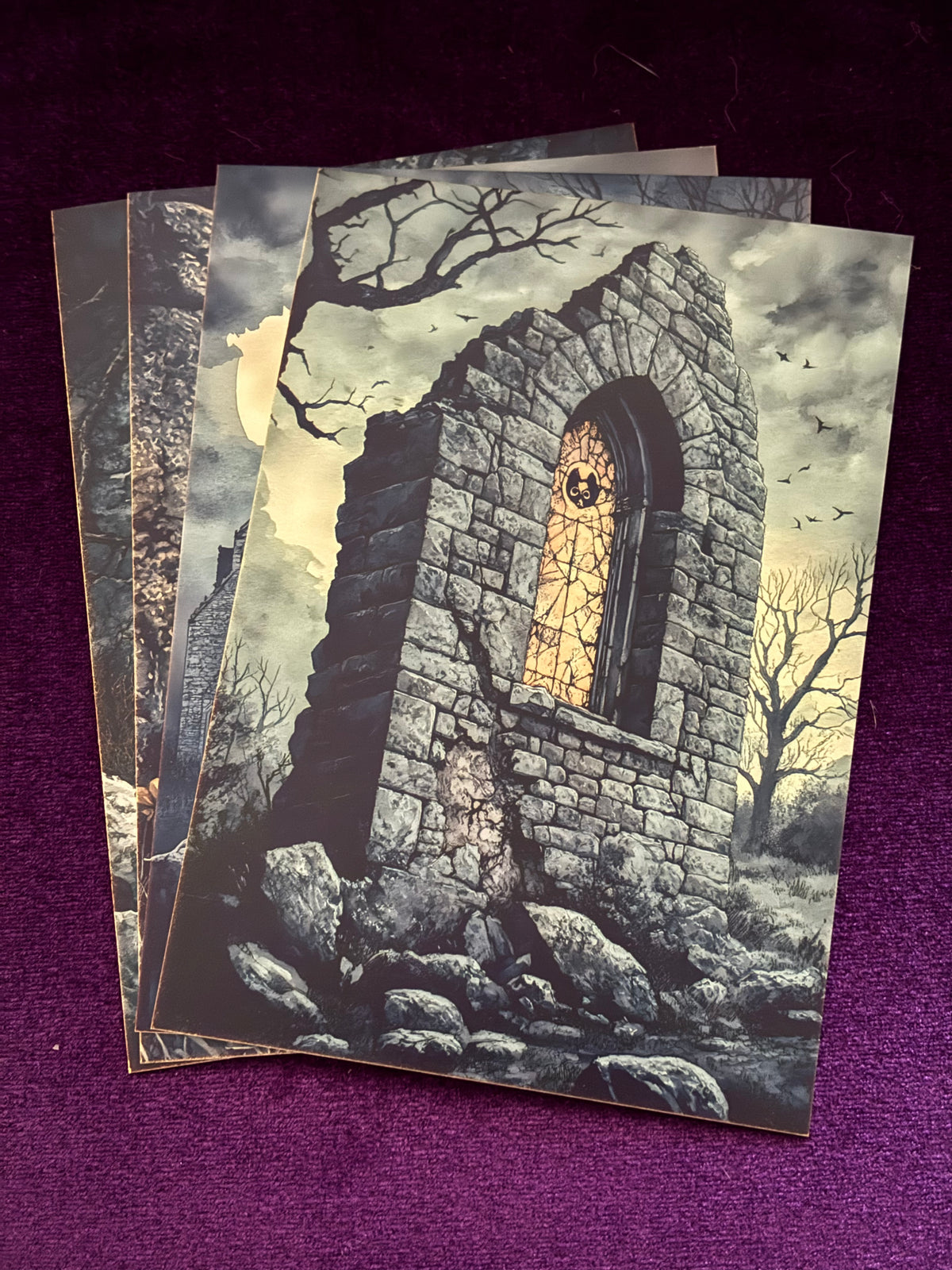 Gothic Moonlit Ruins Mini Print Set – Set 3