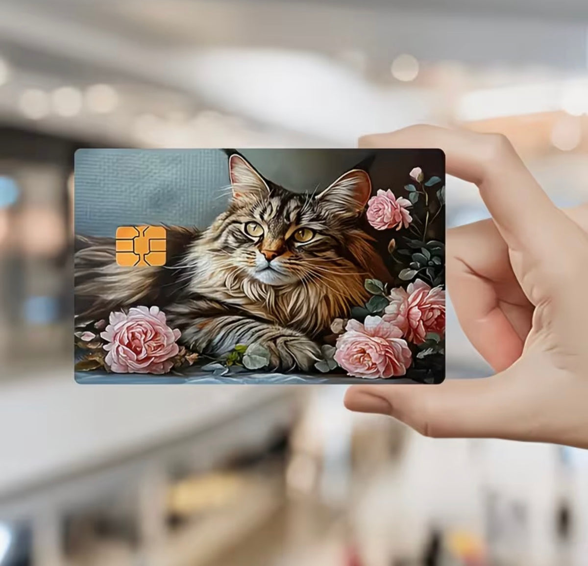 Maine Coon & Roses Bank Card Skin