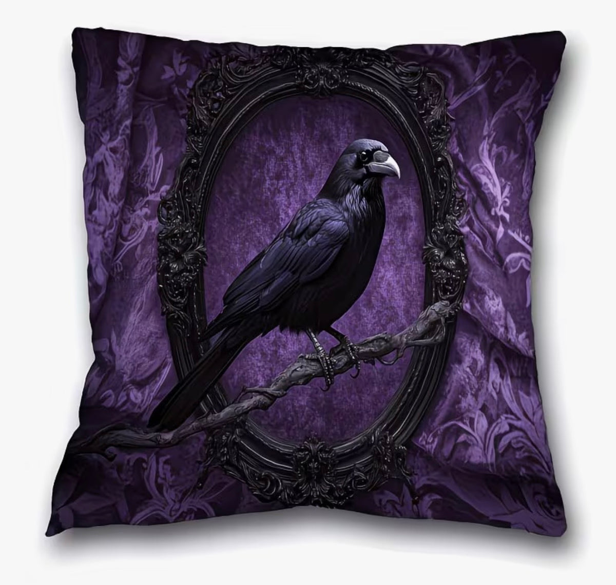 Raven In Purple Velvet Cushion Cover