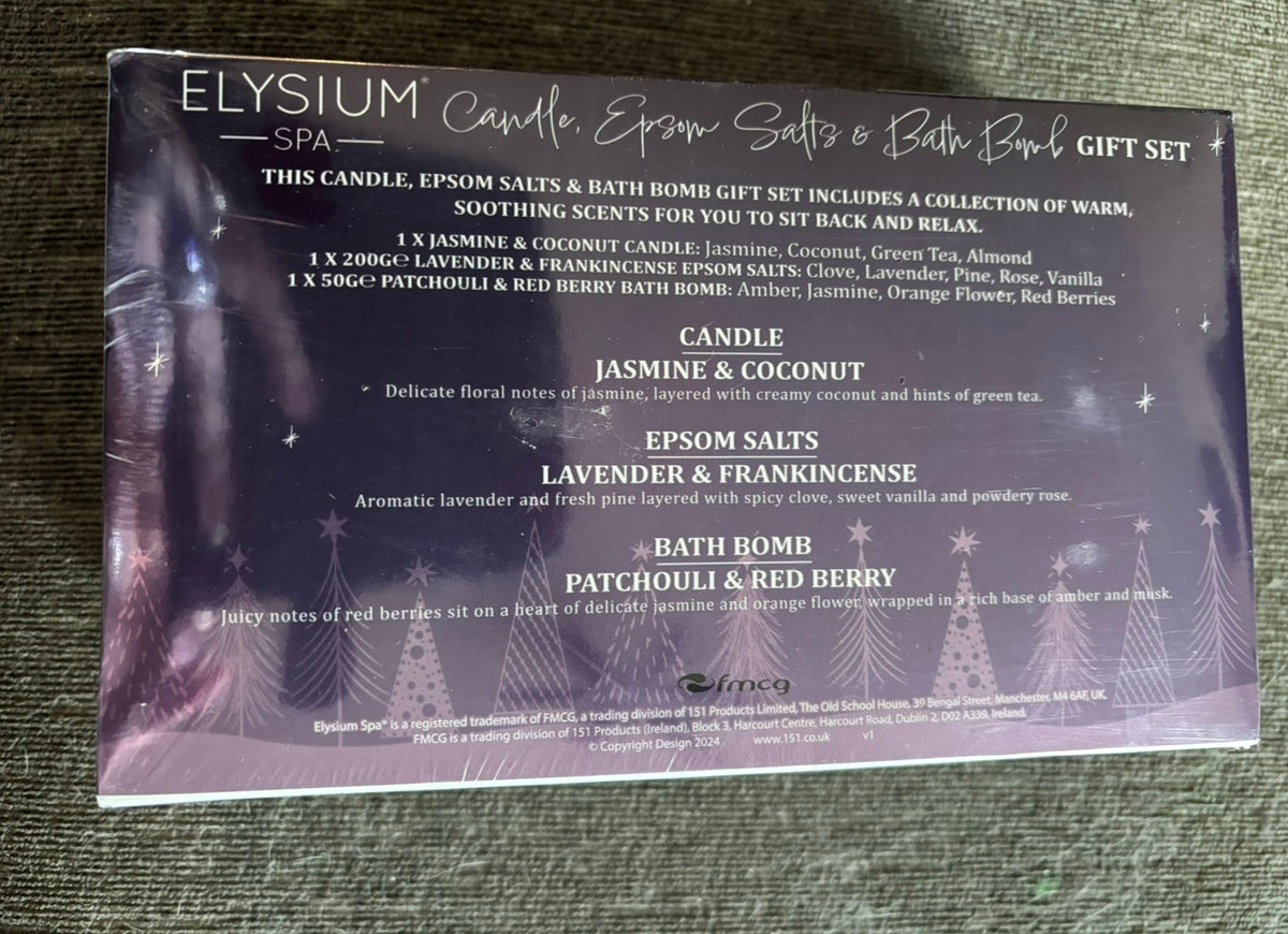 Elysium Spa Candle, Epsom Salts & Bath Bomb Gift Set