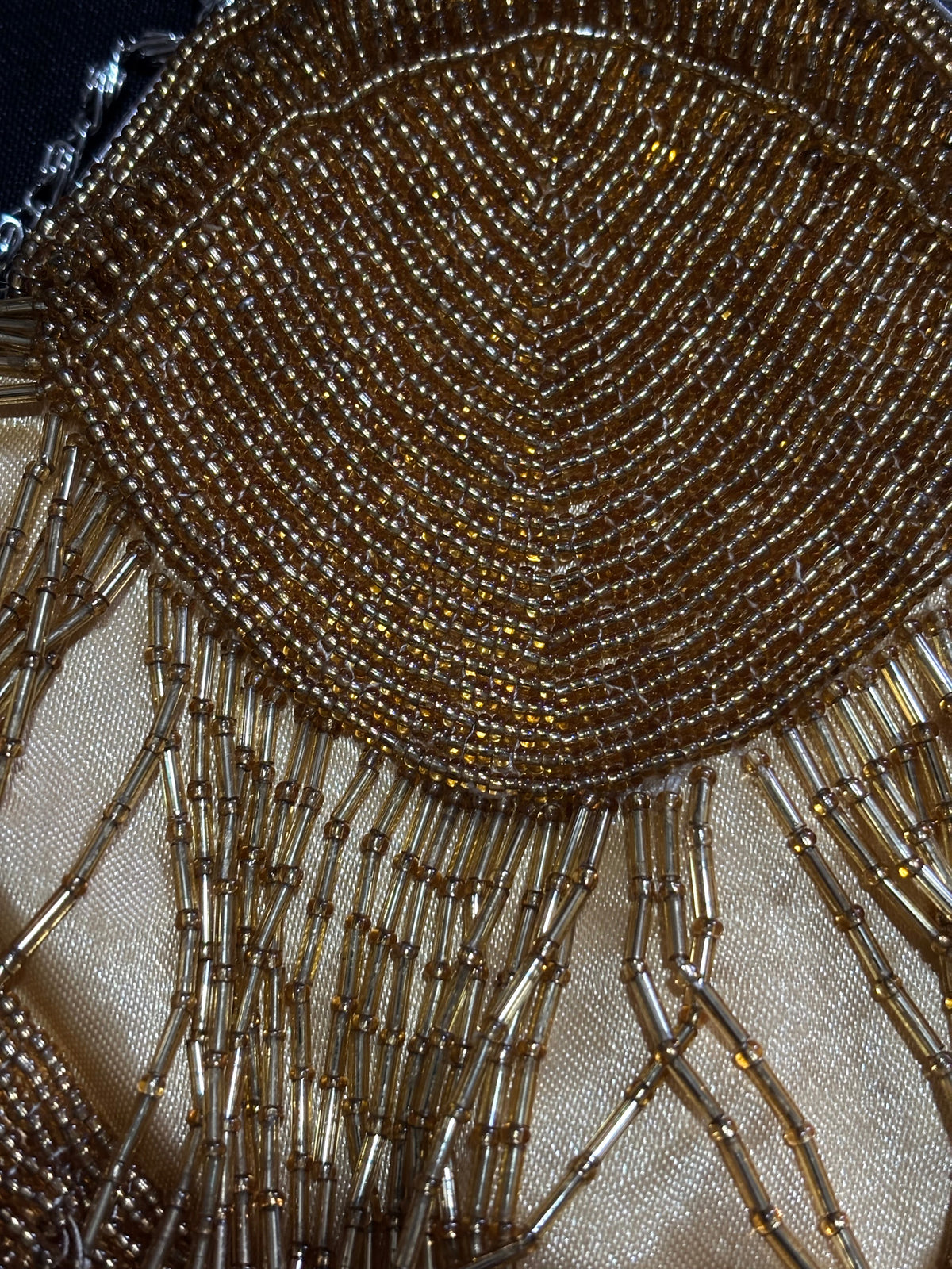 Vintage Amber Glass Beaded Evening Bag with Fringe