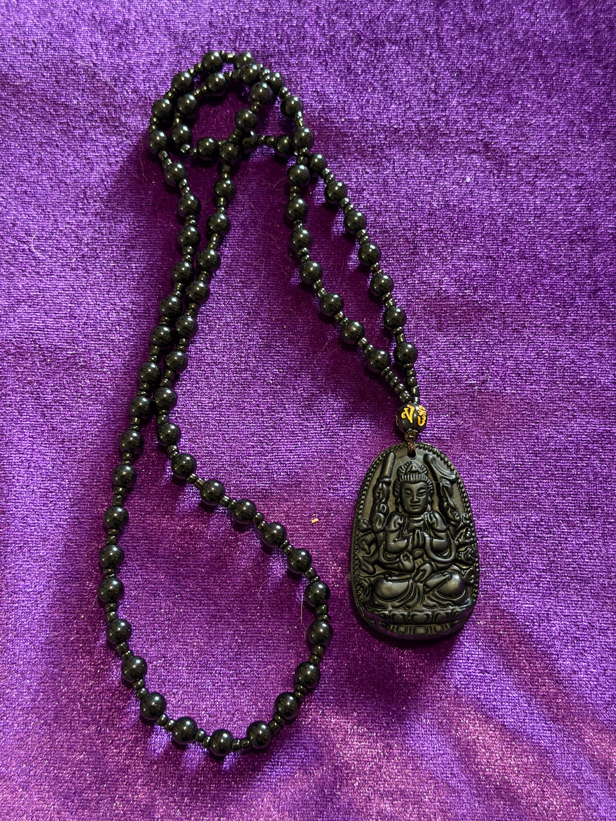 Black Obsidian Carved Buddha Pendant Necklace