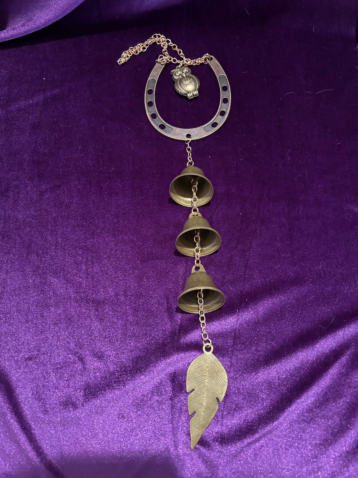 Good Luck Owl Horseshoe Three-Bell Wind Chime