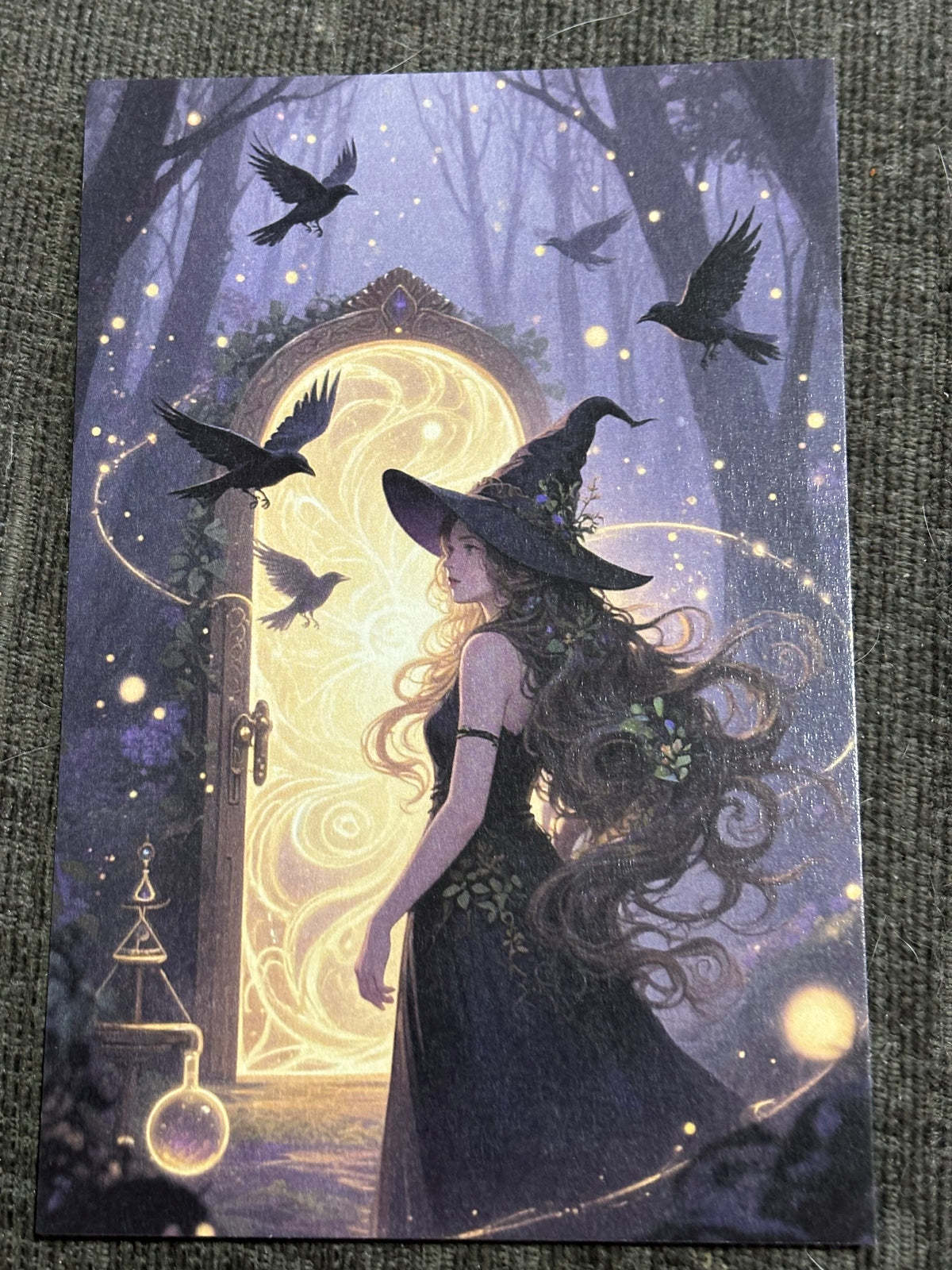 Witch & Familiar A6 Postcard Set – Gothic Fantasy Art Prints – Magical Forest Witch Cards (Set of 4)