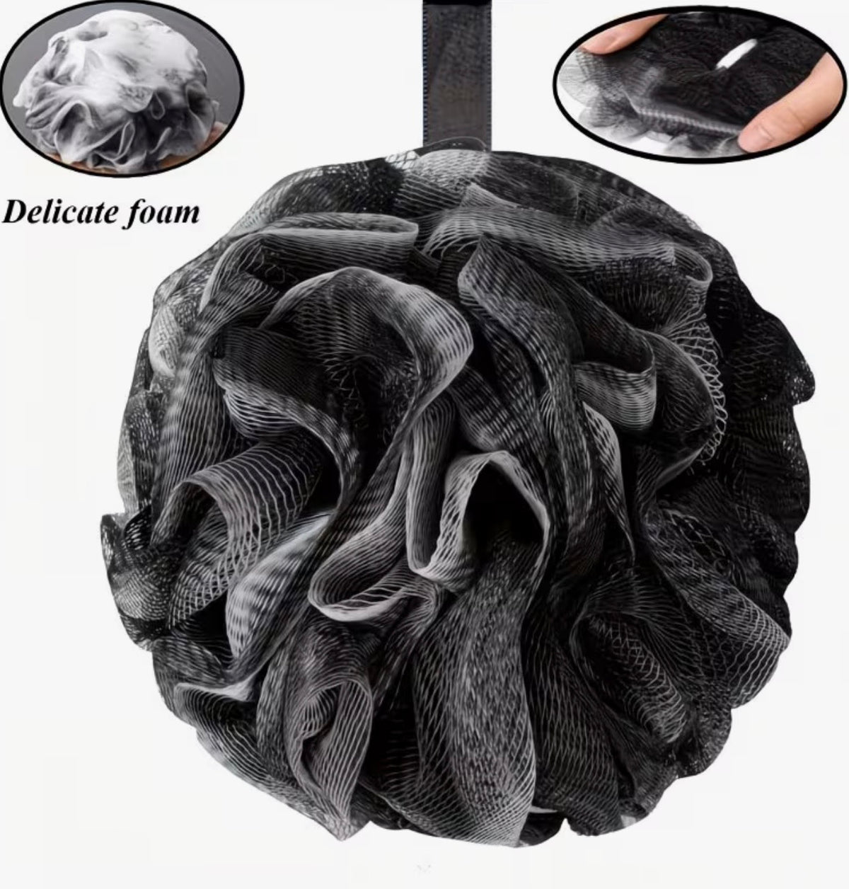 Black and Silver Exfoliating Bath Scrunchie