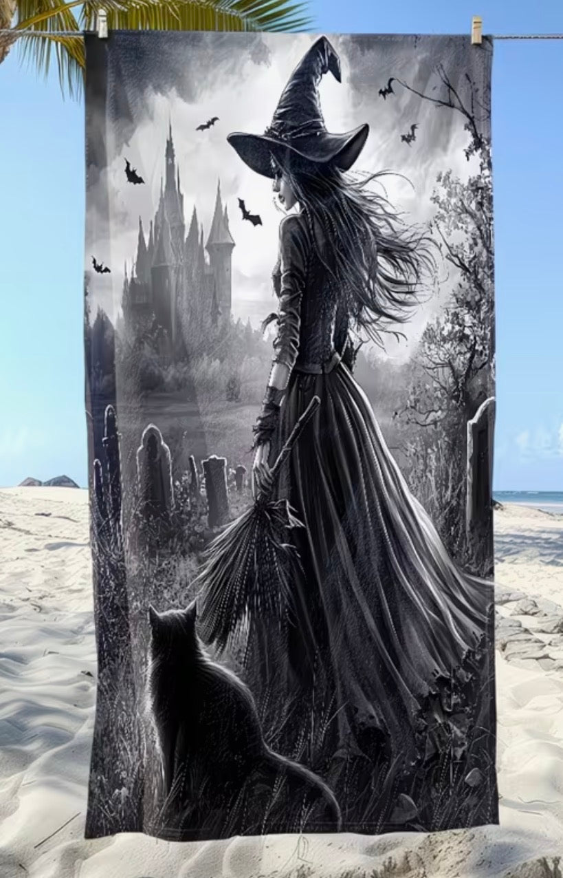 Witch’s Road – Gothic Witch & Black Cat Bath Towel