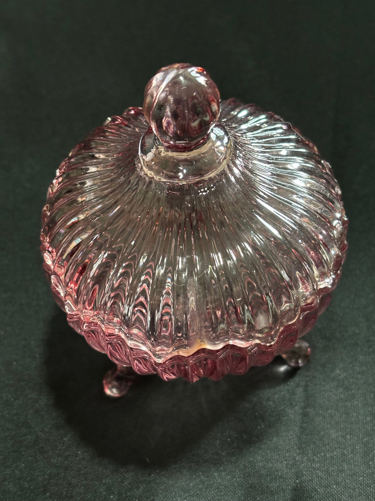 Vintage Cranberry Glass Three-Footed Lidded Trinket Dish