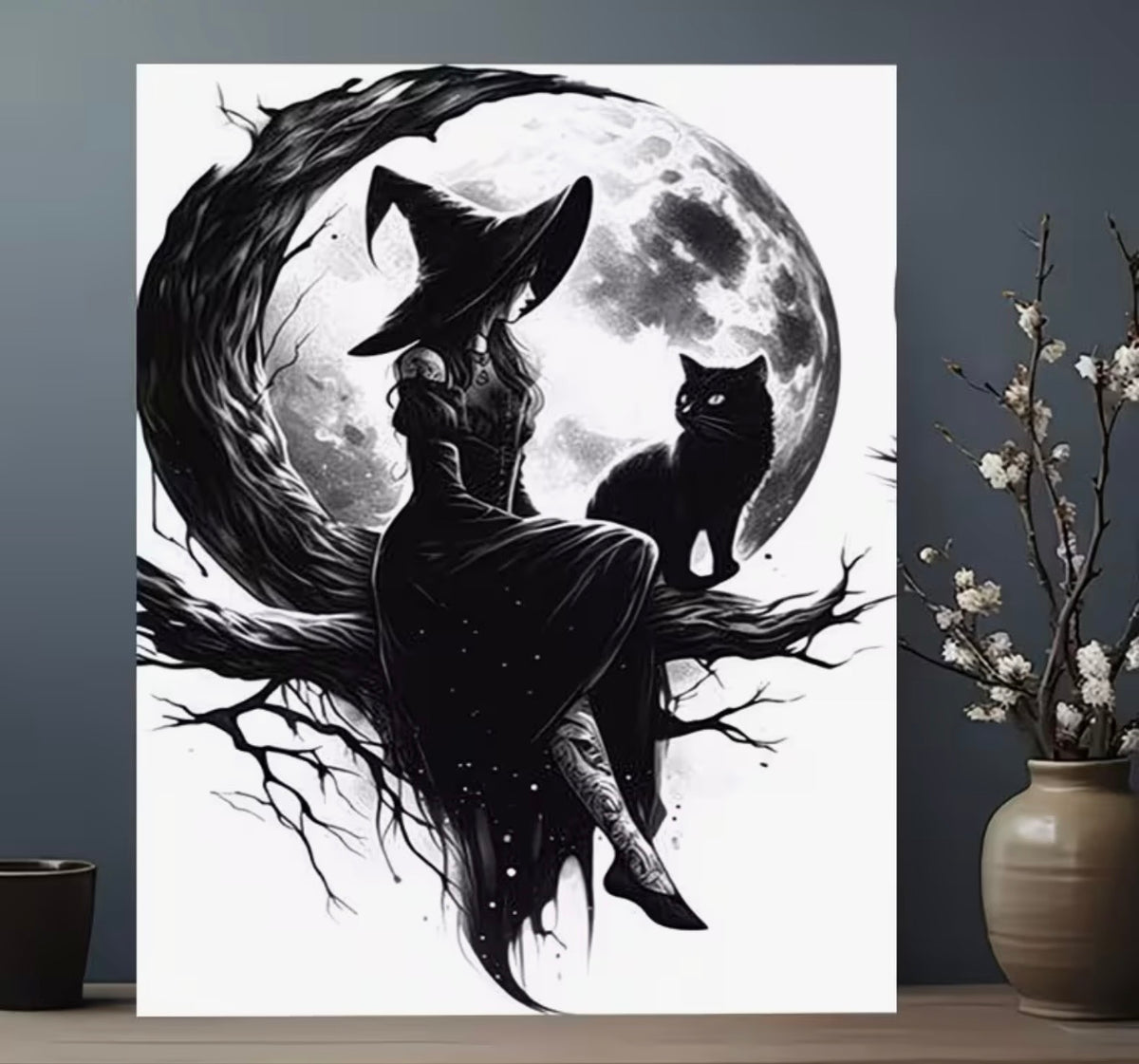 Moonlit Witch & Black Cat Paint-by-Numbers Kit