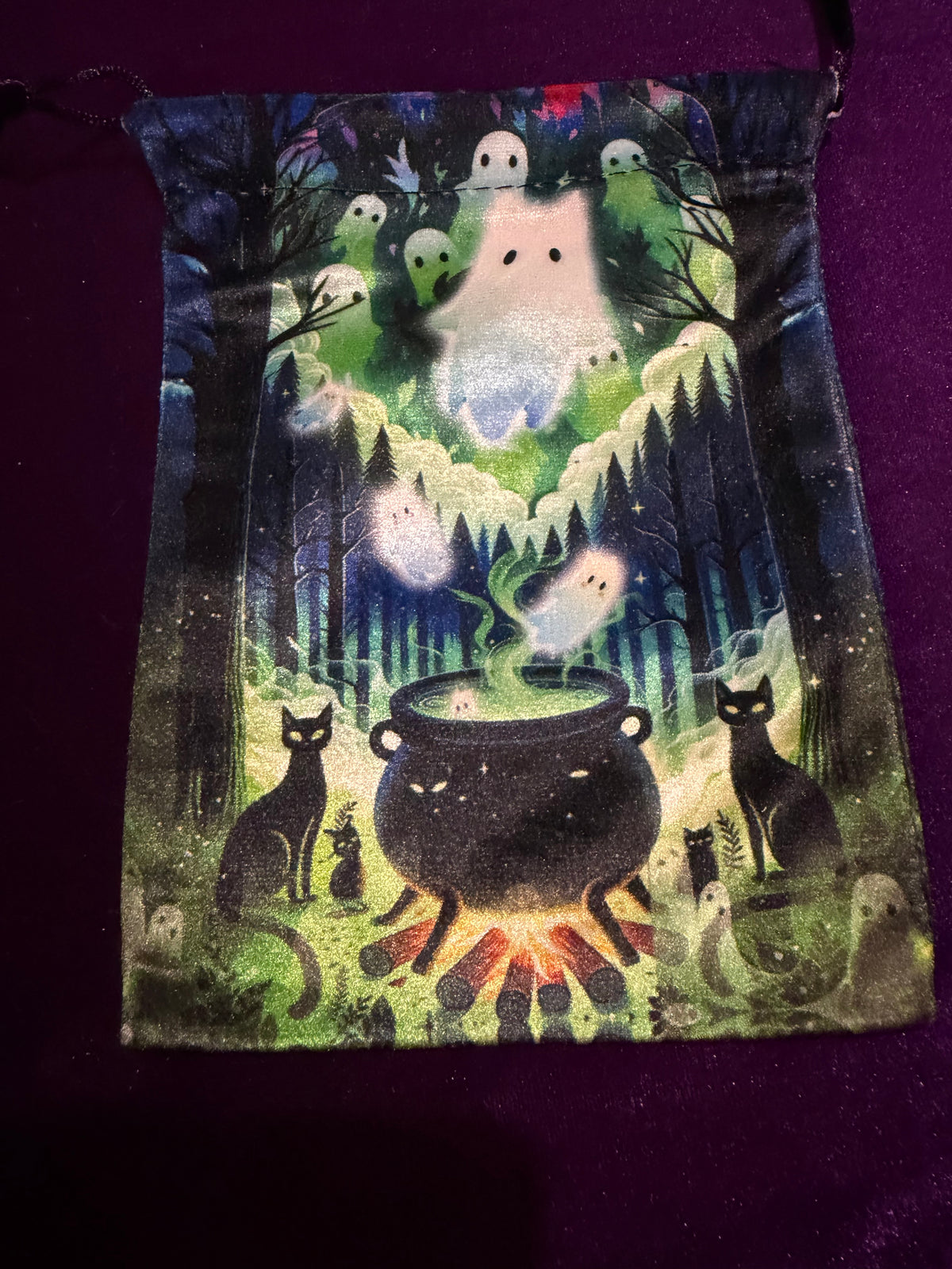 Ghostly Cauldron Velvet Tarot Bag