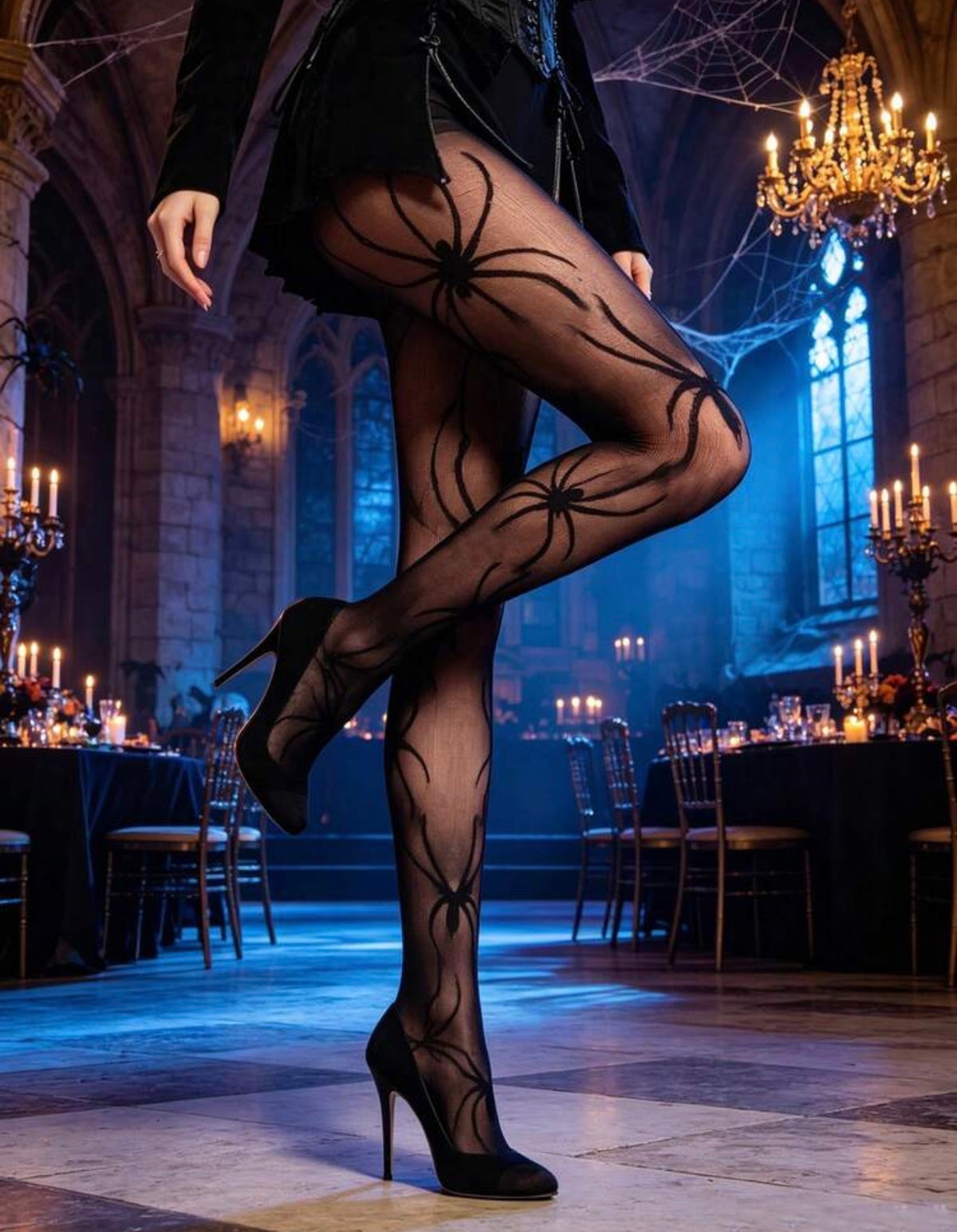 Gothic Spider Fishnet Tights – One Size