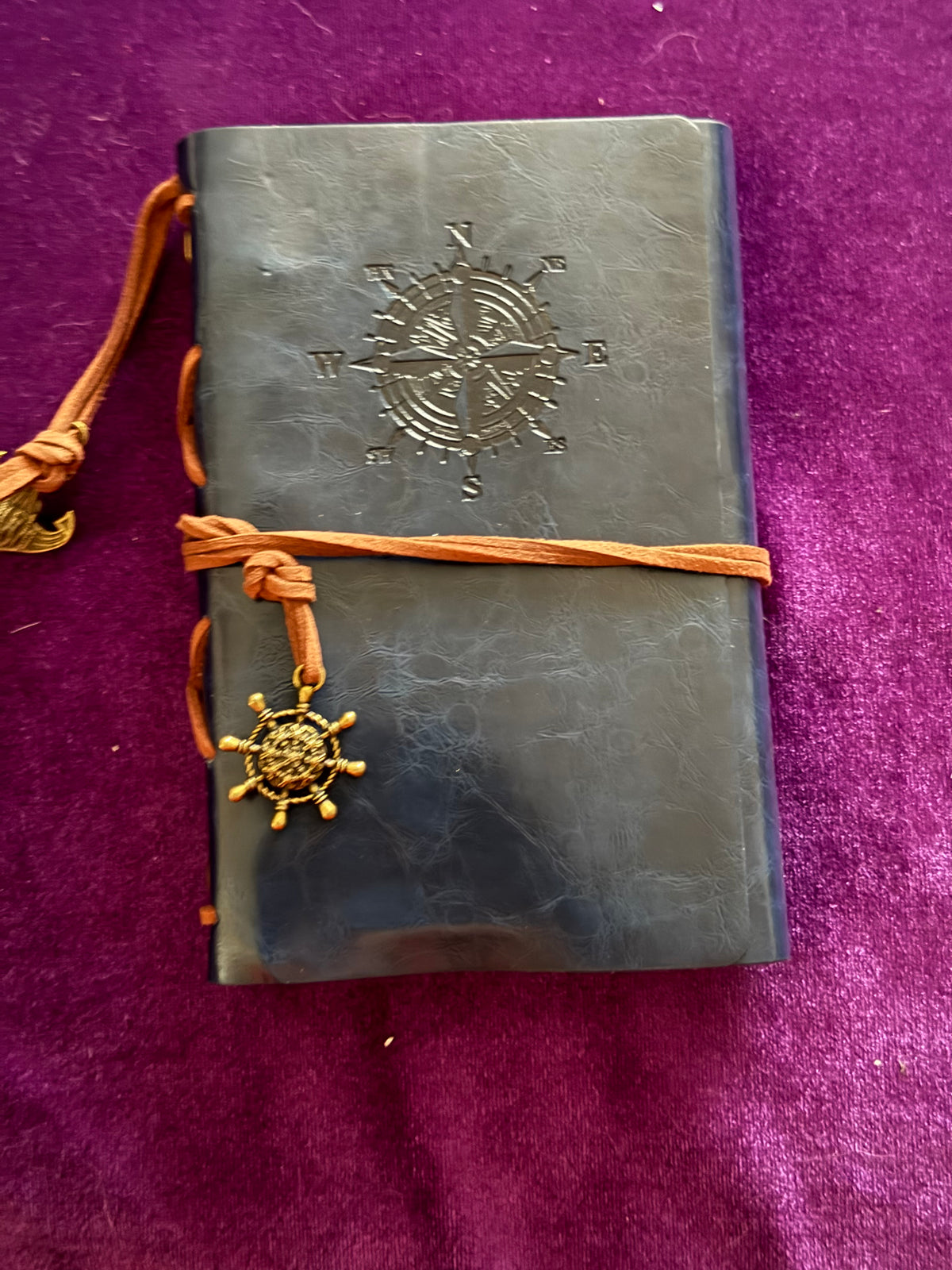 Blue Leather Compass Journal – Blank Kraft Pages
