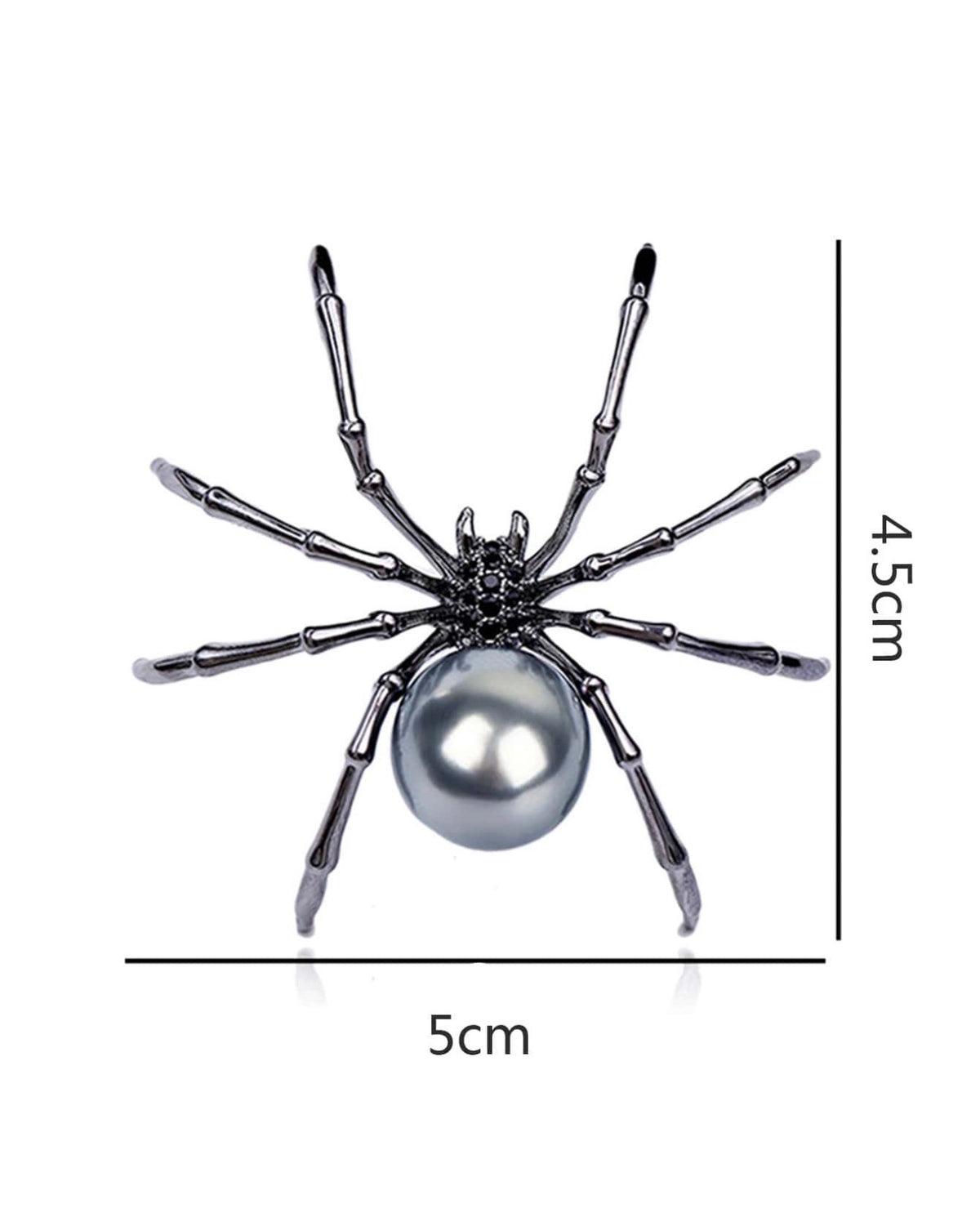 Gothic Black Spider & Grey Pearl Brooch