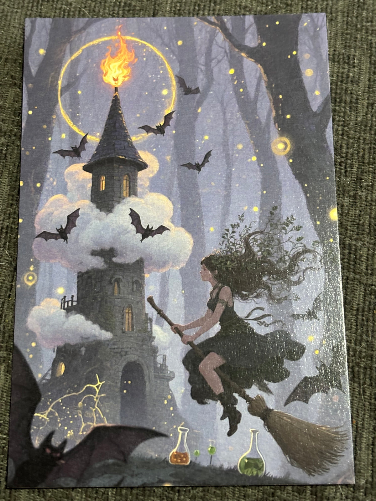 Witch & Familiar A6 Postcard Set – Gothic Fantasy Art Prints – Magical Forest Witch Cards (Set of 4)