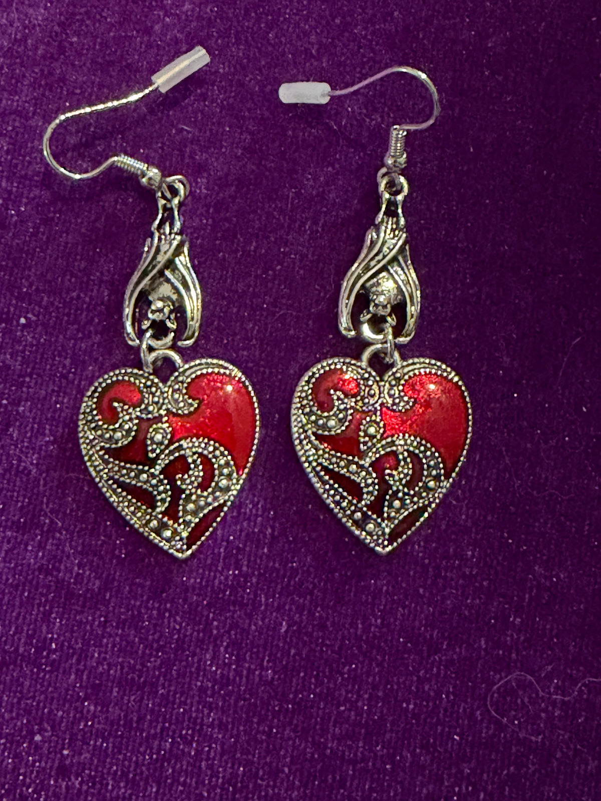 Crimson Heart & Bat Drop Earrings
