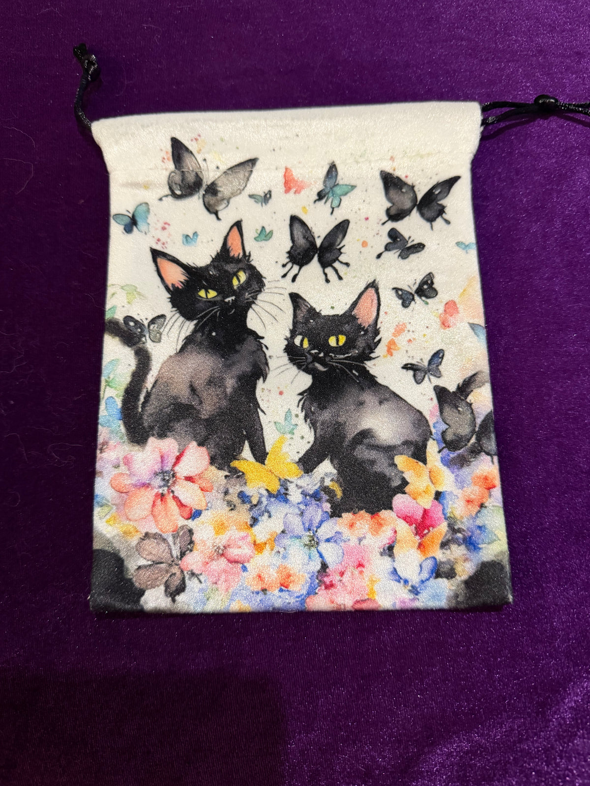 Black Cats & Butterflies Velvet Tarot Bag